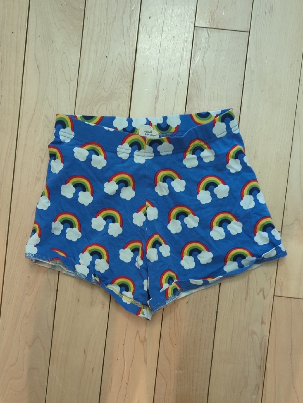 Maxomorra Girls' Blue Rainbow & Cloud Pull-On Shorts - 10 Years